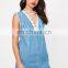 Modern Blue Lace Front Fray Hem Denim Mini Dress 2017