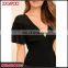 Latest Women Summer Short Sleeve V-neck Long Maxi Black Chiffon Dress