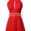 Elegant Red Halter A-line Sweep Train Prom Dress Fast Shipping 2016 Backless Chiffon Long Plus Size Evening Gown Vestido Longo