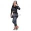 Customized women's fall leisure sports pure color fluffy long-sleeved zipper two-piece suit