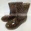 Customized fashionable women Leopard Printed rubber egoli gumboots steel toe cap gumboots gold