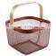 New Manufacture Hot Selling Popular Metal WireIron Big Size White Picnic Fruit Basket With Wood Handle Home Kitchen Storage