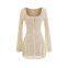 French-style Retro Hollow Lace Long-sleeve Dress for Women, Sweet and Slightly Sexy, Waist-cinching Short Skirt With U-neck, Button-down A-line Dress