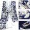 Unique blue and white porcelain print split joint lace viscose carf