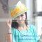 Summer Ladies Green Straw Hats With Sinamay Yellow Flowers