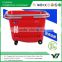 Hot sell good cheap 45 Liter HDPP red color double handle roll market basket trolley with wheels (YB-W017)
