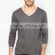 Fashion custom cotton v neck long sleeve t shirt