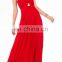 Sleeveless one-shoulder red chiffon long evening dress