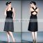 2015 Knee Length Corset Black Bridesmaid Party Dress with Straps Patterns HA-140