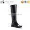 Wholesale flat heel shiny black knee high boots women 2015