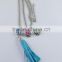Custom made jewelry changeable snap buttons necklace with blue tassels
