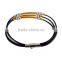 SRB3142 Hot Selling Item Black Leather Bangle with Beads and PVD Pipe Custom Stainless Steel Leather Bracelet