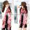 Pink Begonia Flower Ink Style Long Cotton Neck Scarf Shawl