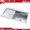 sus304 double sink with drainer board italian kitchen sink 114mm drainer hole
