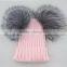 Myfur Khaki Green Fashion Knitting Hat with Genuine Silver Fox Fur Pom Poms