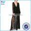 Yihao 2016 Sexy Nighty Ankle-length Long Sleeve Deep V Two Split Sequin Maxi Dresses of Woman Dress