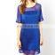CHEFON Sheer detail royal blue short dress
