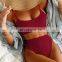 New solid color spiral pit strip U-shaped high waist bikini sexy swimsuit swimsuit women