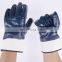 Heavy Duty Nitrile Fully Cotton Lined Blue Smooth Nitrile Coated Rough Finish Cuff Safety Gloves