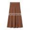 Newest Elegant A-Line Pleated Rib Knitted Cashmere Skirt Solid Design with Natural Waist Sustainable Woolen Yarn Dyed Fabric