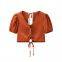 New style women's blouses with bubble sleeves and bow ties in Europe and America. Bubble sleeves.