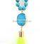NE2266 Fashion Knotted Turquoise Beads Long Necklace With Yellow Tassel And Druzy