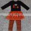 Fall Halloween boutique outfits baby girls clothing sets pumpkin embroidery floral ruffle pants sets