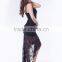 Solid black color mature women short front long back hot sale modest evening dress