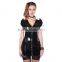 New Design Bright Black PVC Dress Style Women Leather Corset