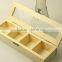 true pine unfinished wood tea box,4 bags tea wooden box,glass lid wooden box