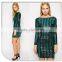 2015 hot fashion Emerald Green low back long sleeve evening dress