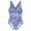 Womens Summer Floral V Neck One Piece Swimsuit Customize Multi Colored Swimming Suit Polyester Spandex Perfect Material Finish