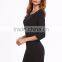 Black Asymmetric Hem Zipper Back Sheath Dress 3/4 Sleeve Cotton Spandex Casual Plain Tee Dress