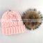 Myfur Fuzzy Big Raccoon Fur Bobble Cable Knit Hat Wholesale Girls Beanie