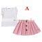 2019 summer GIRLS FLY SLEEVED WHITE TOPS TSHIRT & GIRLS COTTON RUFFLE SKIRTS 2PC SET
