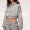 New fashion top designed long sleeve front zipper sexy crop top loose pullover women embroidery hoodie sweatshirt track suits