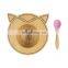 Bamboo baby bowl kids feeding bowls plate with silicone spoon and base