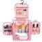 nice design ladies tri-folded toiletry bag,pink hanging travel toiletry organizer bag,laides pink travel organizer makeup bag