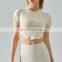 Blank Custom Breathable Built In Bra Fixed Pads Sports Fitness Gym Compression Yoga Crop Top Women Workout Active Wear T Shirt