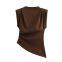 New women's clothing: Fashionable style, asymmetrical pleated decoration on the shoulder, sleeveless top