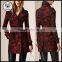 Women Winter Red Jacquard Classic Cotton Trench Coat