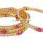Indian Beautiful Ruby With AD Diamond Stone 4Pcs Bangle Set