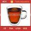 Double walled glass coffee cups glassware with bamboo lid and handle