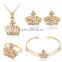2016 Fashion Royal Crown Gold Plated Crystal Statement Necklace Stud Earring Bracelet Ring Set for Women Wedding Jewelry Set