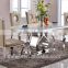 Foshan modern silvery stainless steel frame marble table top dinner table set