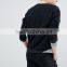 high quality with stripe on the right hem women 100% cotton blcak casual panda hoodies