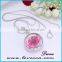 Gold Jewellery Design PINK Flower Glass Pendant Necklace for Women