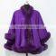 2015 purple cashmere cape with fox fur for women