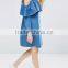 Shift Denim Dress with Cold Shoulder and Ruffle Detail