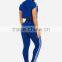 Active Fashion Sexy Apparel Casual Slim Fit Plain Blank Cotton Summer Blue Two-Piece Outfit Sweat Suit Tracksuit Set
